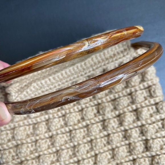 Vintage Crochet Bobble Popcorn Stitch Handbag Tan Tortoiseshell‎ Resin Handle - Picture 6 of 7